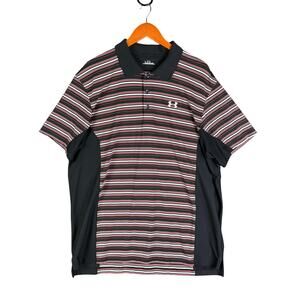 Under Armour Activewear Striped Polo Shirt Black Red Bred White Mens XL Vintage‎